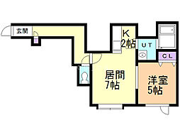 MKガーデン北野 1LDKの間取図画像