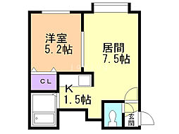 ノーブル水車町 1DKの間取図画像