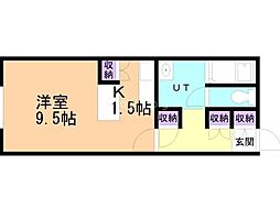 グレイシャス美園 1Kの間取図画像