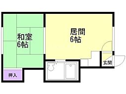 さくら中の島 1DKの間取図画像