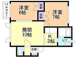 グランヴェール川沿三番館 2LDKの間取図画像