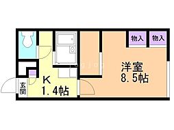 レオパレスリベェール1 1Kの間取図画像