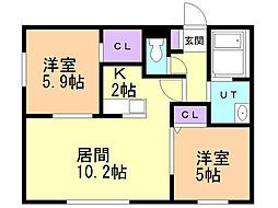 GAREトヨヒラ 2LDKの間取図画像