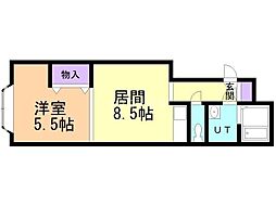 クラージュ学園前 1LDKの間取図画像