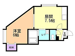 カーサ月寒 1DKの間取図画像