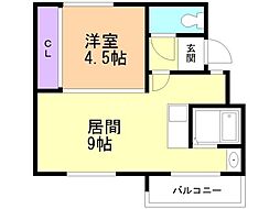 ビレッジハウス福住1 1LDKの間取図画像