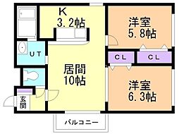 フィネスドマーニ 2LDKの間取図画像