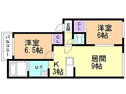 フォレスタ北野 2LDKの間取図画像