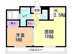 ウエストアゲン 1LDKの間取図画像
