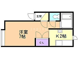 サンセールふじの 1Kの間取図画像