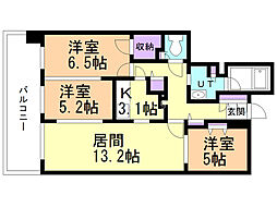グラティア平岸 3LDKの間取図画像