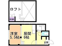 シャトー中の島 1DKの間取図画像