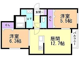 札幌市豊平区平岸三条10丁目マンション 2LDKの間取図画像