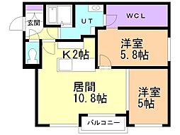 シティプレミア月寒東 2LDKの間取図画像