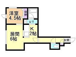 カリエンタ美園 1LDKの間取図画像