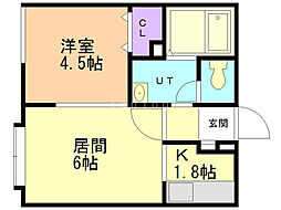 エルムーン月寒中央 1LDKの間取図画像