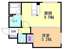 クロス水車町 1LDKの間取図画像