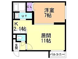 クラリス南平岸3 1LDKの間取図画像
