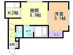 ティンカーベル 1LDKの間取図画像