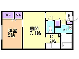 ファインブルーム学園前 1DKの間取図画像
