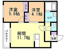 フォルトゥーナ 2LDKの間取図画像