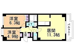 ルミファ中の島 2LDKの間取図画像