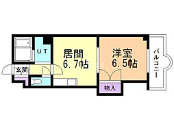 エクセル3 1DKの間取図画像