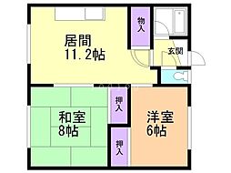 中里ハイツ 2LDKの間取図画像