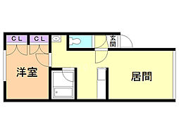 ソシアル 1LDKの間取図画像