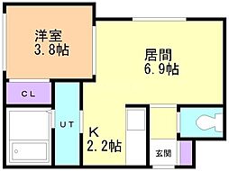 ワイスレーベン 3階1LDKの間取り