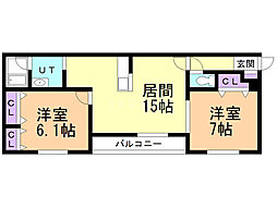 ベルフォレ 2LDKの間取図画像