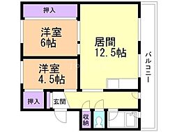 ビレッジハウス栗山1号棟 2LDKの間取図画像