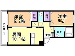 アンソレイユ 2LDKの間取図画像