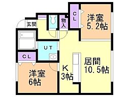 モントワールメゾン弐番館 2LDKの間取図画像
