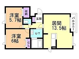 レスプランドール 2LDKの間取図画像