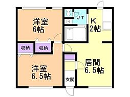 坪井マンションC 2LDKの間取図画像