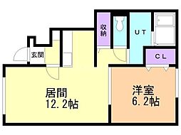 クラージュマロンB棟 1LDKの間取図画像