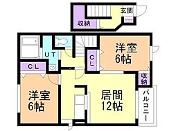 イーストワンヒルズ 2LDKの間取図画像
