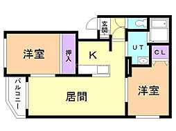 イースト・サン2 2LDKの間取図画像