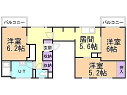 ビレッジハウス野幌2 3DKの間取図画像