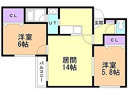 ベルフォレ 2LDKの間取図画像
