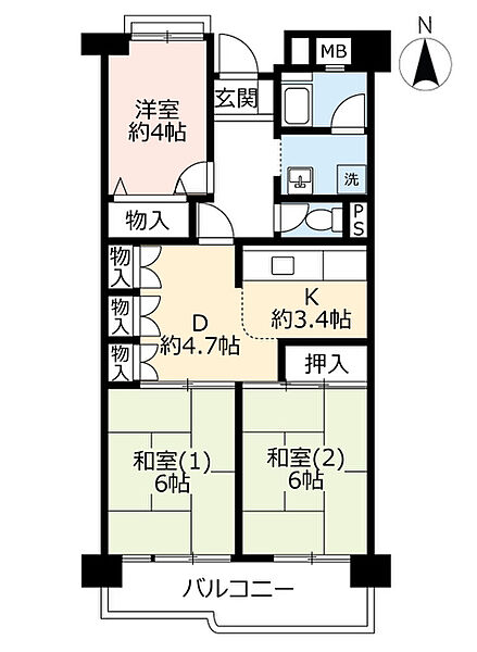 URポートアイランド ｜兵庫県神戸市中央区港島中町3丁目(賃貸マンション3DK・7階・67.91㎡)の写真 その2