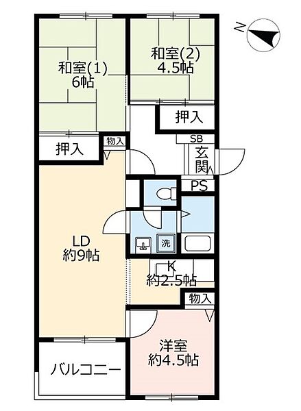 UR芦屋浜 ｜兵庫県芦屋市若葉町(賃貸マンション3LDK・4階・65.19㎡)の写真 その2