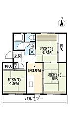 UR落合 5階3Kの間取り