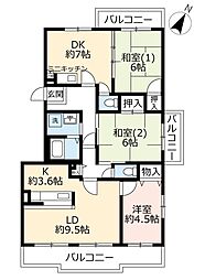 UR都市機構鹿の子台北ハイツ2号棟 3LDKの間取図画像