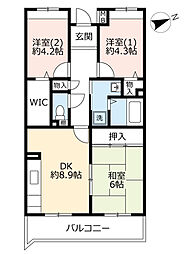 UR都市機構フレール芦屋朝日ケ丘5号棟 3DKの間取図画像