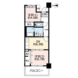 ハートフル湊川 2DKの間取図画像