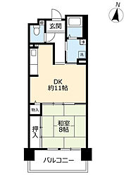 UR都市機構ルゼフィール岩屋中町 1DKの間取図画像