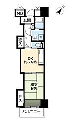 UR都市機構キャナルタウンウエスト4号棟 1DKの間取図画像