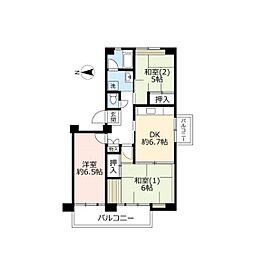 UR都市機構ポートアイランド団地61号棟 3DKの間取図画像